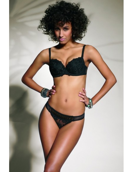 Stringi damskie Krisline Fortuna czarne z delikatną koronką