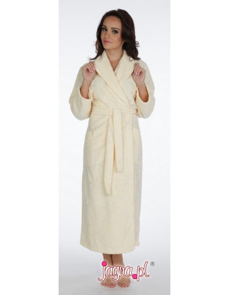 Żakard bathrobe ladies' long with collar, De Lafense 868