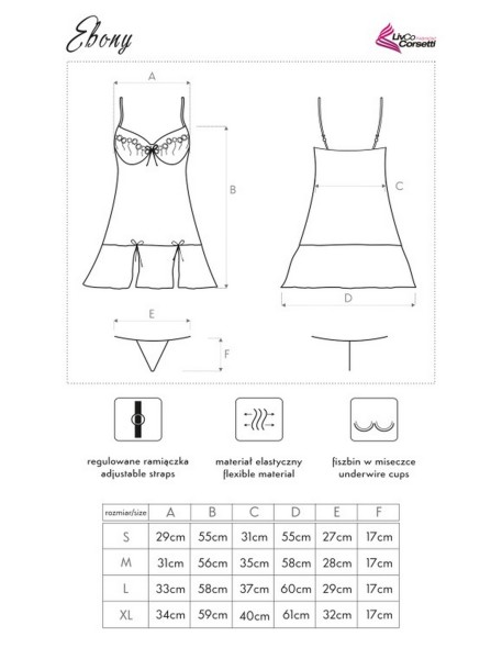 Ebony t-shirt night with thongs black, Livia...