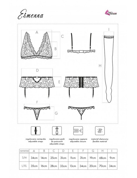 Esmenna komplet biustonosz + pas + stringi + pończochy czarny, Livia Corsetti lc 90416 