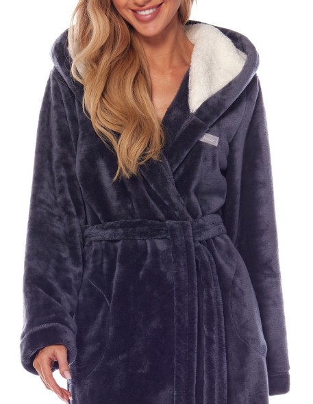 Szlafrok damski ciepły krótki z kapturem L&L...