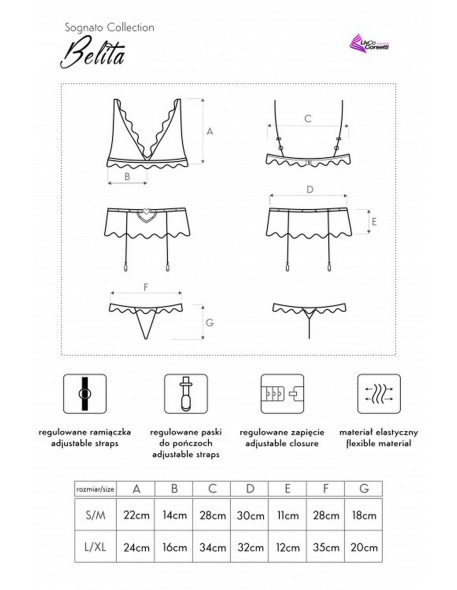 Belita komplet biustonosz + pas + stringi...