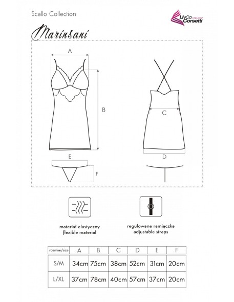 Marinsani t-shirt night satin with thongs pink,...