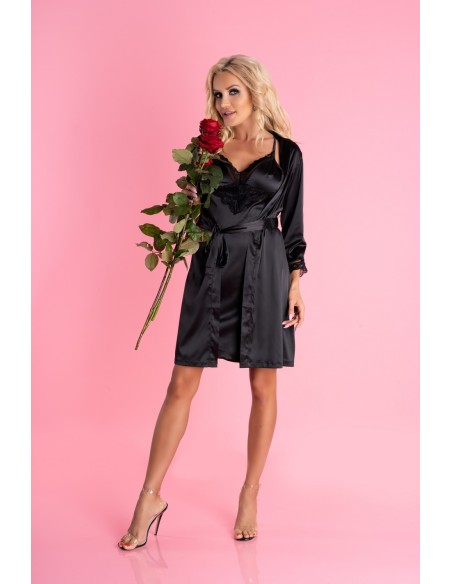 Ariladyen satynowy szlafrok damski czarny, Livia Corsetti lc 90568 