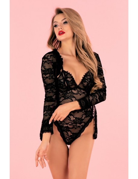 Silomin set lacy body + short bathrobe black, Livia Corsetti lc 1401