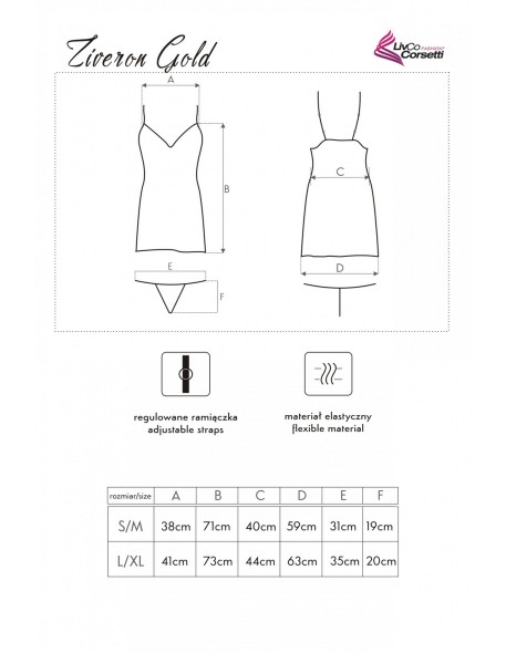 Ziveron satin t-shirt night with thongs gold,...