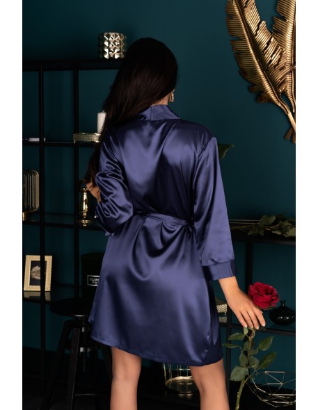 Edelina satin bathrobe ladies' navy blue, Livia...