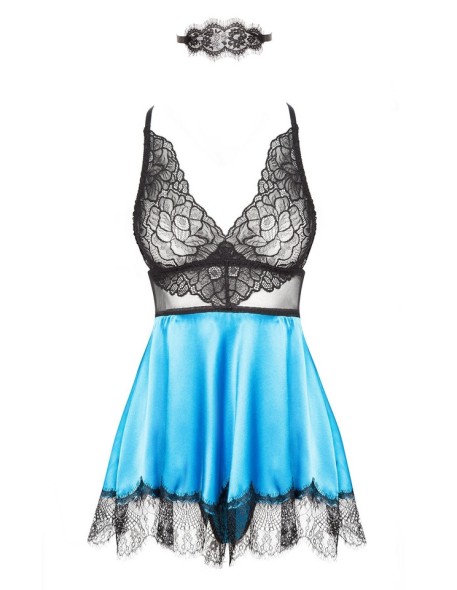 Koronkowa t-shirt night with maską turquoise...