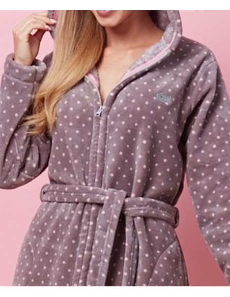 Szlafrok damski krótki z kapturem L&L 7119 