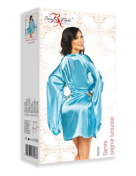Bathrobe satin short turquoise Samira Beauty...