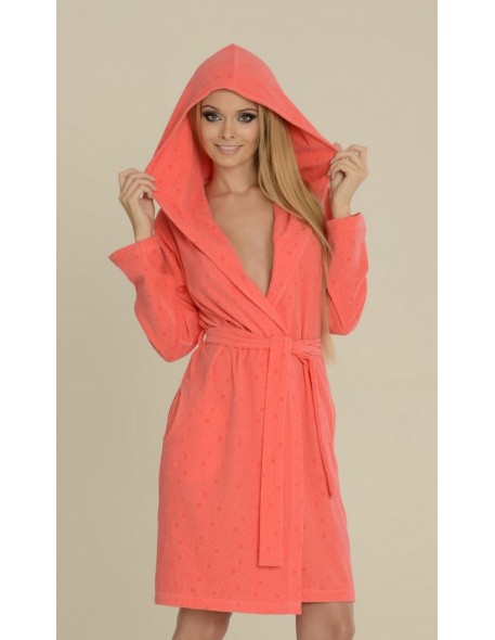 Cerise bathrobe ladies' with hood, De Lafense 542